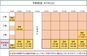 18（土）.19（日）ご予約状況